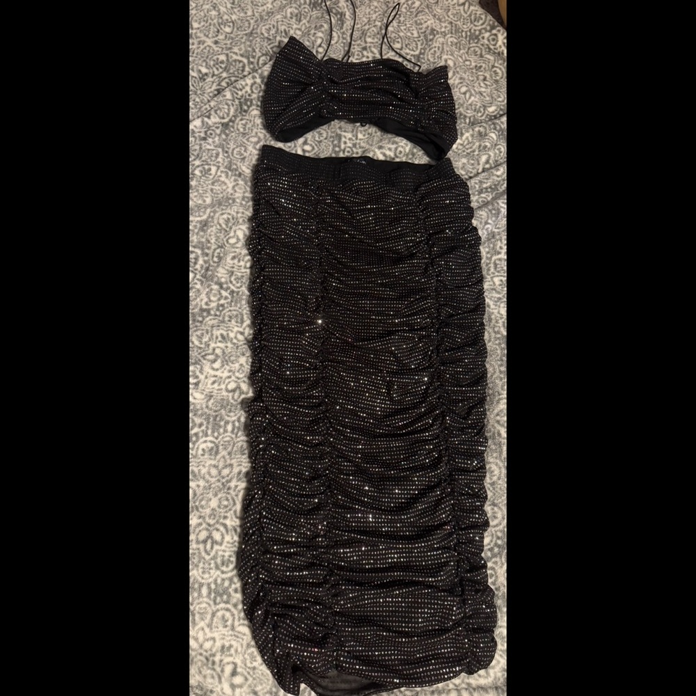 Black Ruched Two-Piece Set
